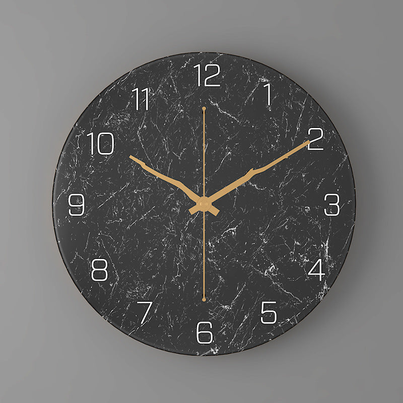 Nordic Fashion Marble Texture Metal Living Room Round Wall Clock Minimalist Creative Clock