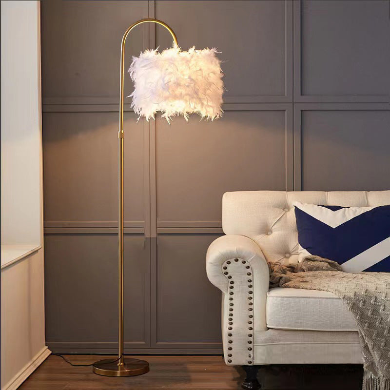 LED White Feather Gold Decorative Curved Floor Lamp