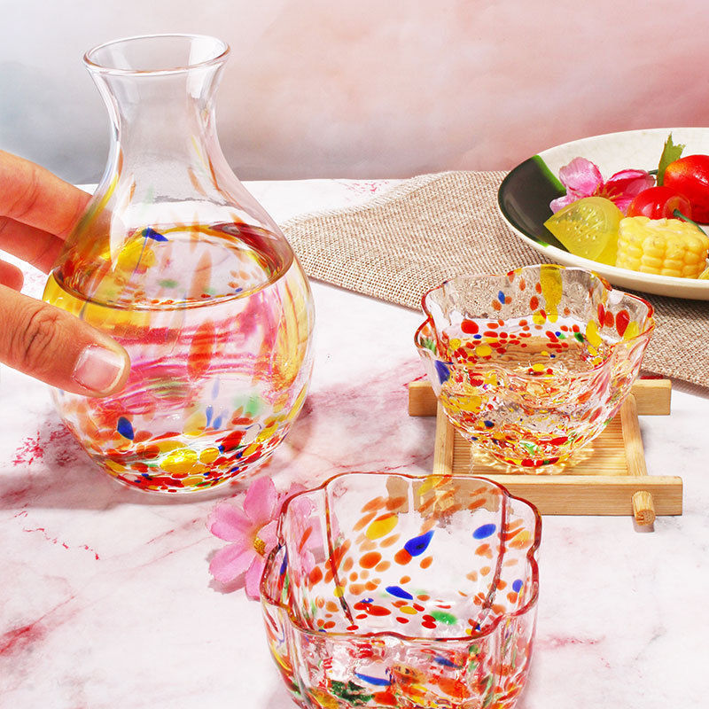 High-value Color Point Crystal Glass Sake Jug With A Mouthful Of Fruit Wine Cups