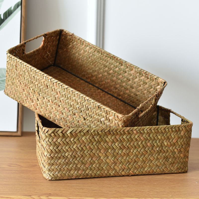 Straw Woven Rectangular Storage Baskets, Finishing Baskets, Woven Bamboo Baskets, Storage Baskets