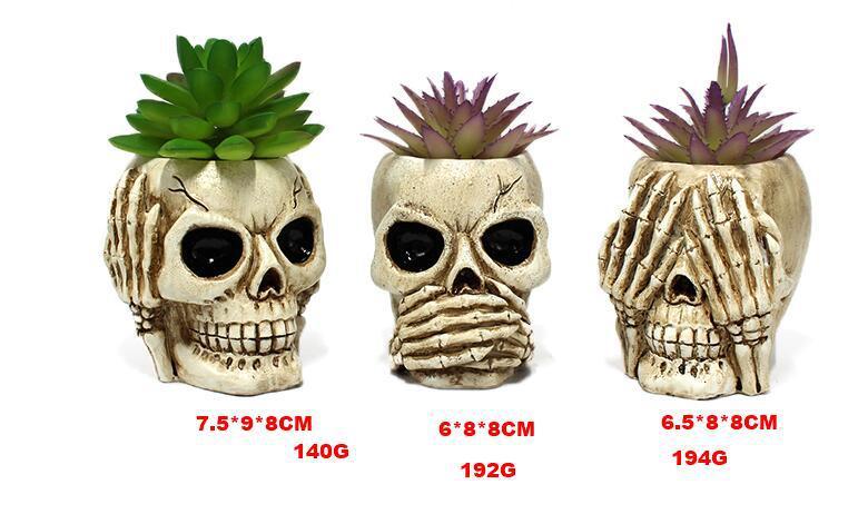Three Ghost Head Resin Ornaments Simple Lazy Potted Plants