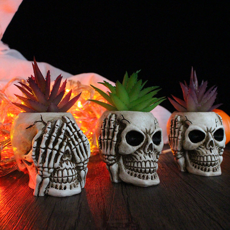 Three Ghost Head Resin Ornaments Simple Lazy Potted Plants