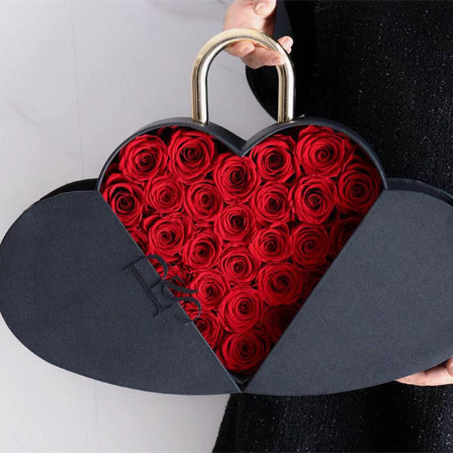 Flower Color Material Valentine's Day Lock Cylinder Gift Box Flower Love Box Heart-shaped Metal Portable