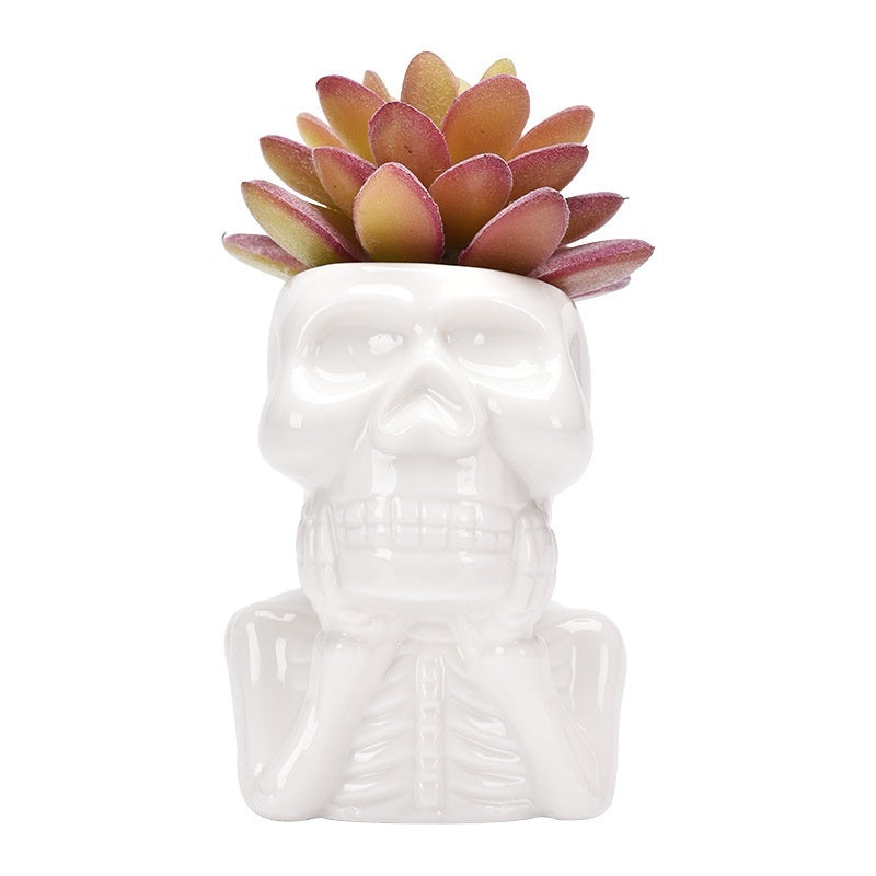 Creative White Porcelain Succulent Flower Pot Personality Skull