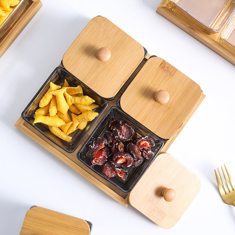 Bamboo And Wood Snack Tray Divided Snack Dried Fruit Tray