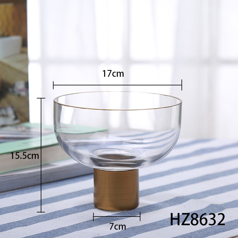 Simple High-grade Transparent Glass Candle Holder With Copper Ring